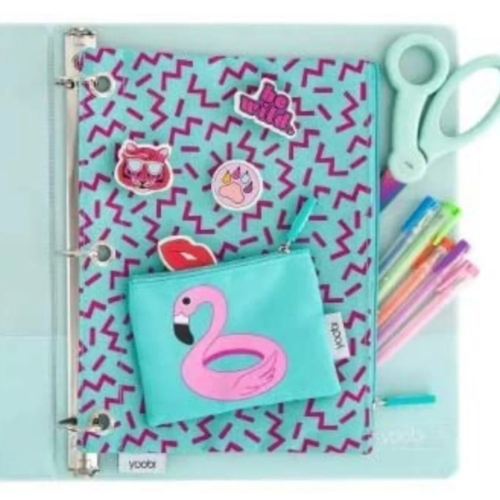 Yoobi Flamingo 2 Piece Teel Pouch Storage Set Aqua Pink